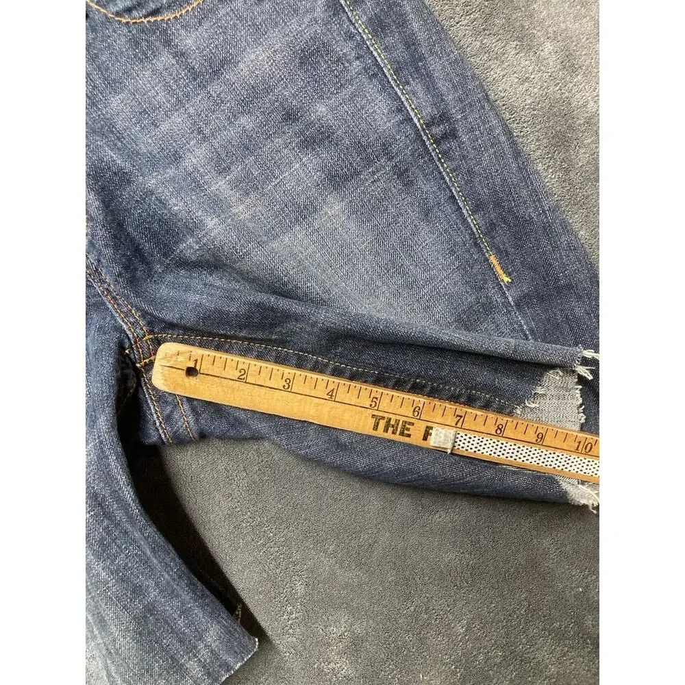 Y2K Visgoss U.S.A. Premium Denim Shorts Mid-Rise Cut-Off Raw Edge Studded 9/10